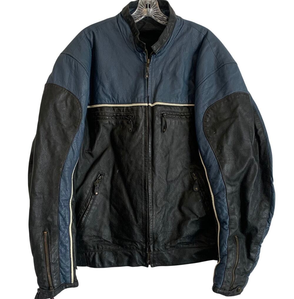 VTG Bikers Dream Mens 2XL Sz 54 Leather Jacket Motorcycle Coat Blue Racer Zip Up